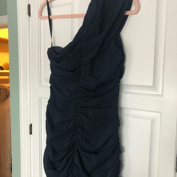 Navy ruched one-shouldered cocktail dress - Picture 4 of 5
